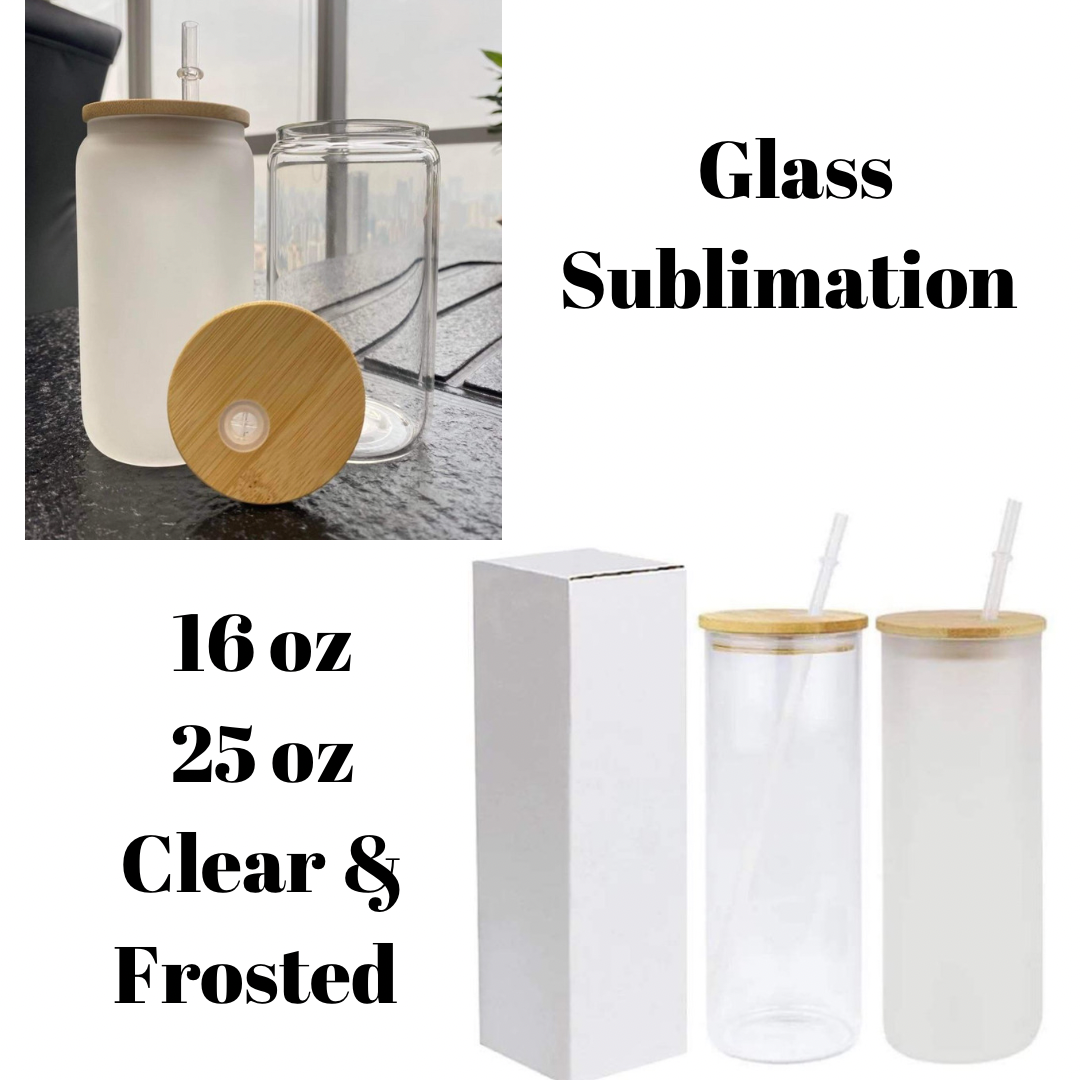 Blank Sublimation Glass with Bamboo Lid and Glass Straw Case Free