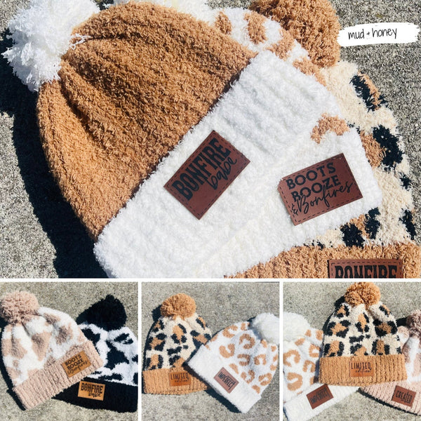 Mama & Mini Cheetah Personalized Leather Patch Stocking Hat Set I Leather  Patch Beanie I Leather Patch Ladies Winter Hat I Personalized Hat – Shop  Iowa